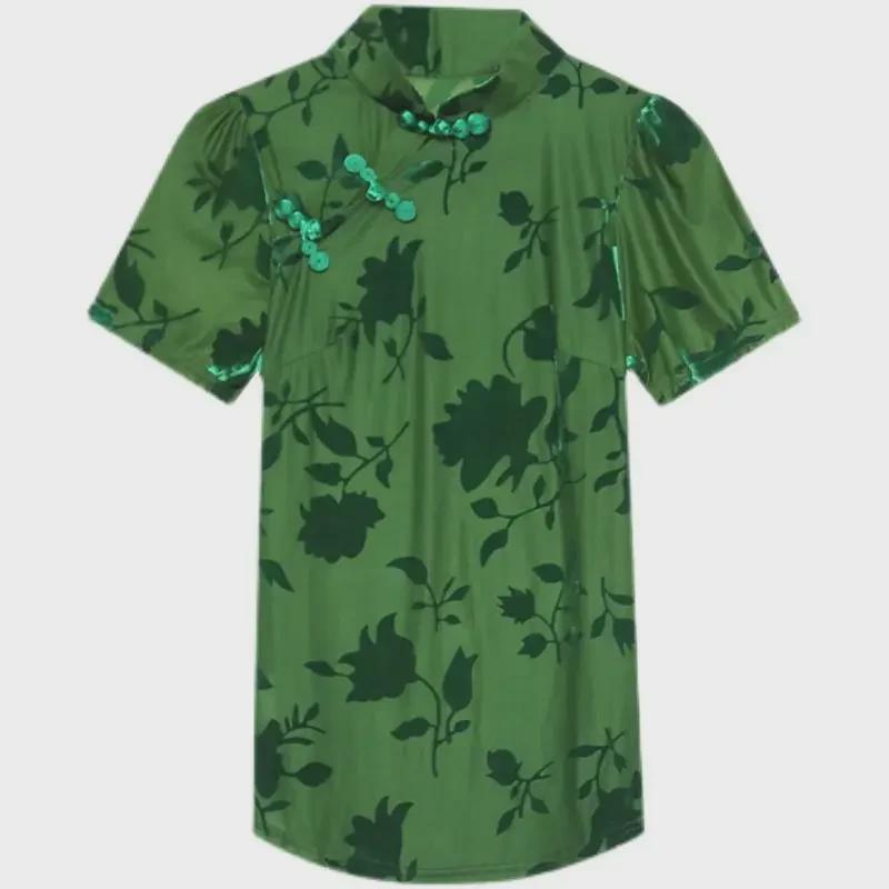 Летняя ретро блузка из сетки с китайскими пуговицами-лягушками 2022