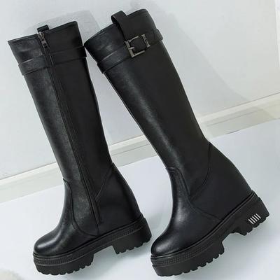 Кожаные длинные сапоги женские новые стильные сапоги на платформе для женщин повседневные кожаные сапоги увеличивающие внутреннюю высоту женские туфли