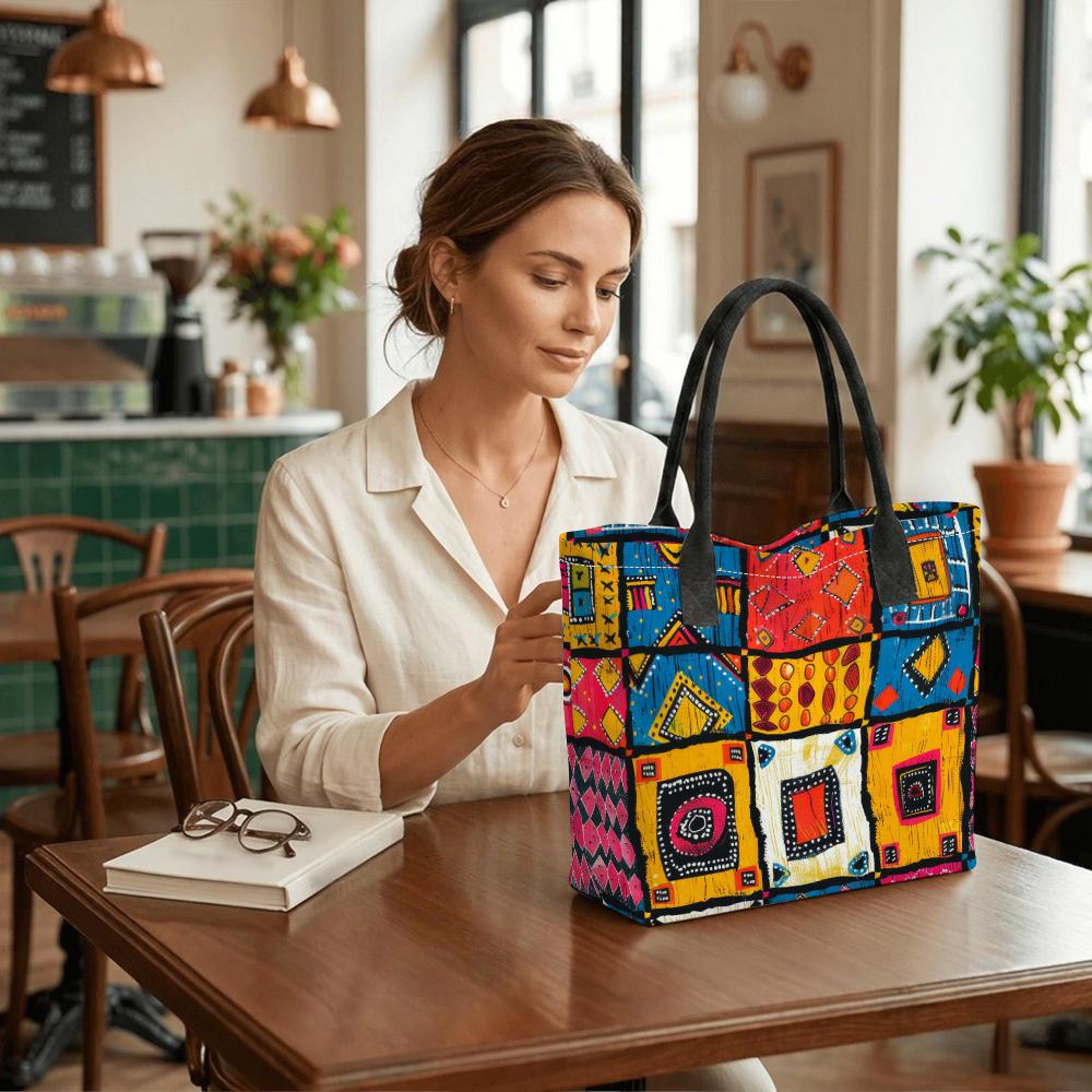 Bohemian Colorful Printed Tote Bag Large Capacity Casual Shoulder Bag for Daily Travel Shopping
