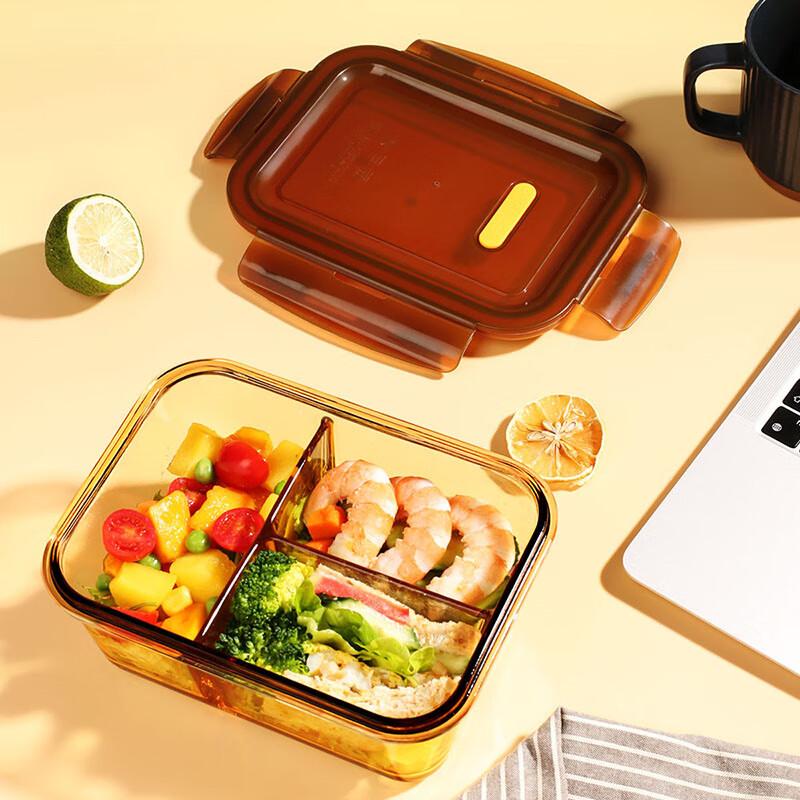 Heat-Resistant Glass Food Storage Containers, Microwave-Safe Lunch Boxes, Bento Boxes with 3 Compartments, 1020+700+400ml + Bag + Tableware