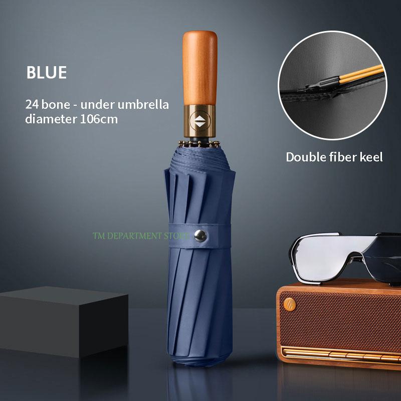 Ветрозащитный зонт с деревянной ручкой, полностью автоматический, большой, 3 складных, двойные ребра, защита от ультрафиолета, для путешествий, дождя, мужчин, женщин, подарок, 32 кости