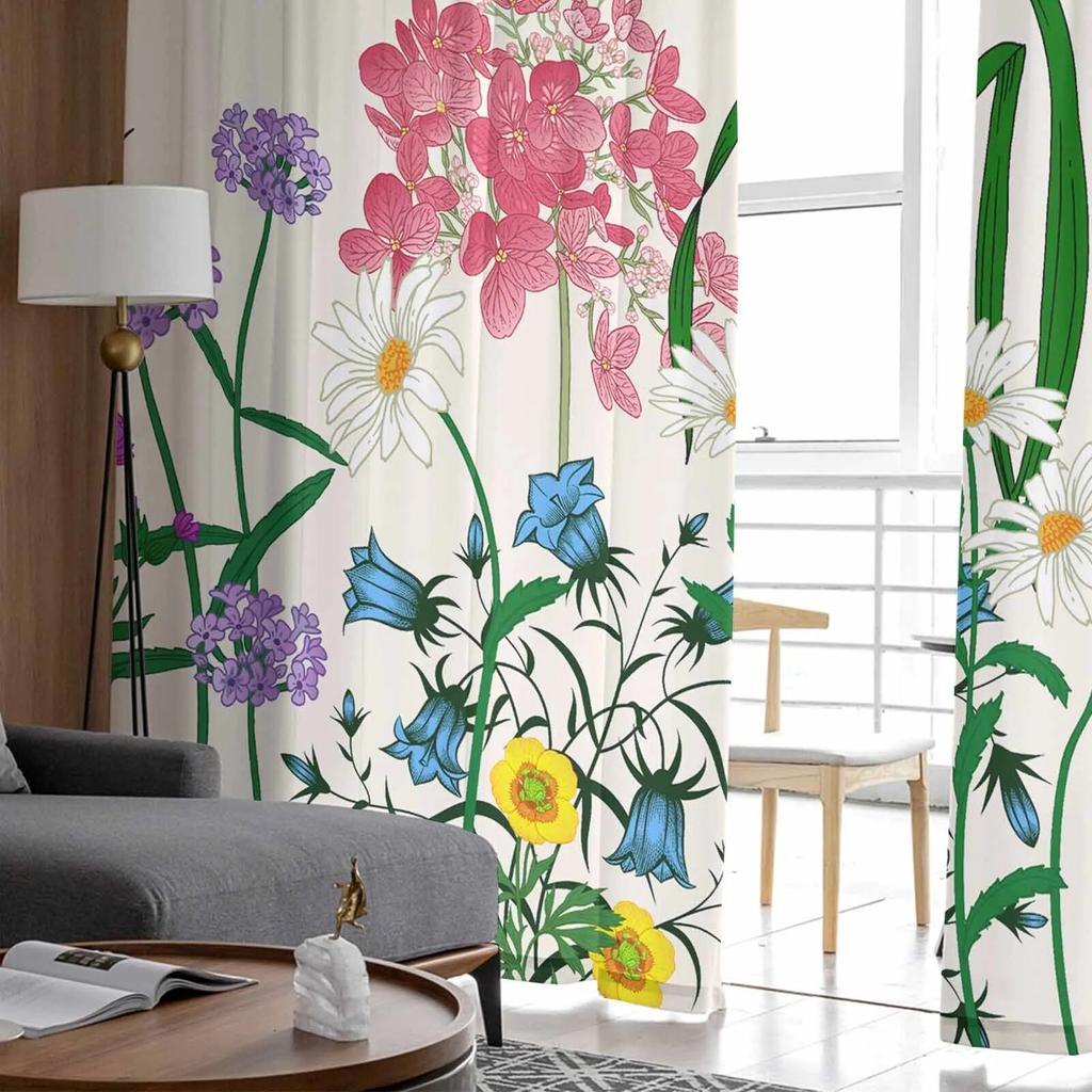 Весенние растения, цветы, травы, тюлевые шторы для гостиной, прозрачные занавески для спальни, кухни, жалюзи, вуаль, шторы