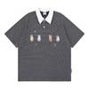 Cute Cat Embroidery Polo Shirts Loose Fit Short Sleeve Tops Couples Japanese Style Casual Wear