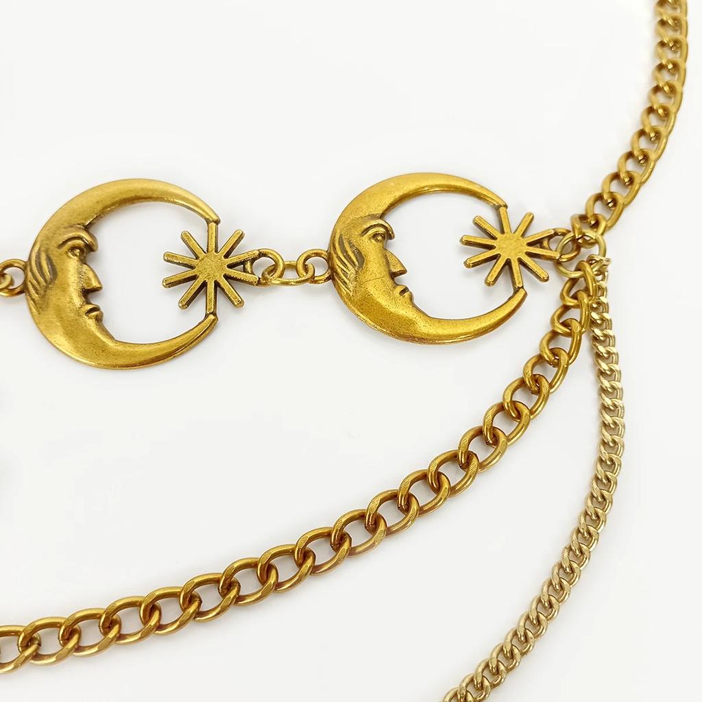Fashion Vintage Gold Chain Belt Female Goth Moon Metal Designer Belts For Women High Quality Female Waist Tassle Goth Dress Cors