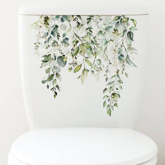 Наклейка на крышку сиденья унитаза, самоклеющаяся, сильная липкость, водонепроницаемая, съемная, листья растений, цветы, наклейка на крышку унитаза