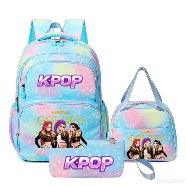 Трехкомпонентный набор K-pop Девушка-Охотник на Демонов Цветной Школьный Рюкзак Сумка для Ланча Пенал Подарочная Коробка