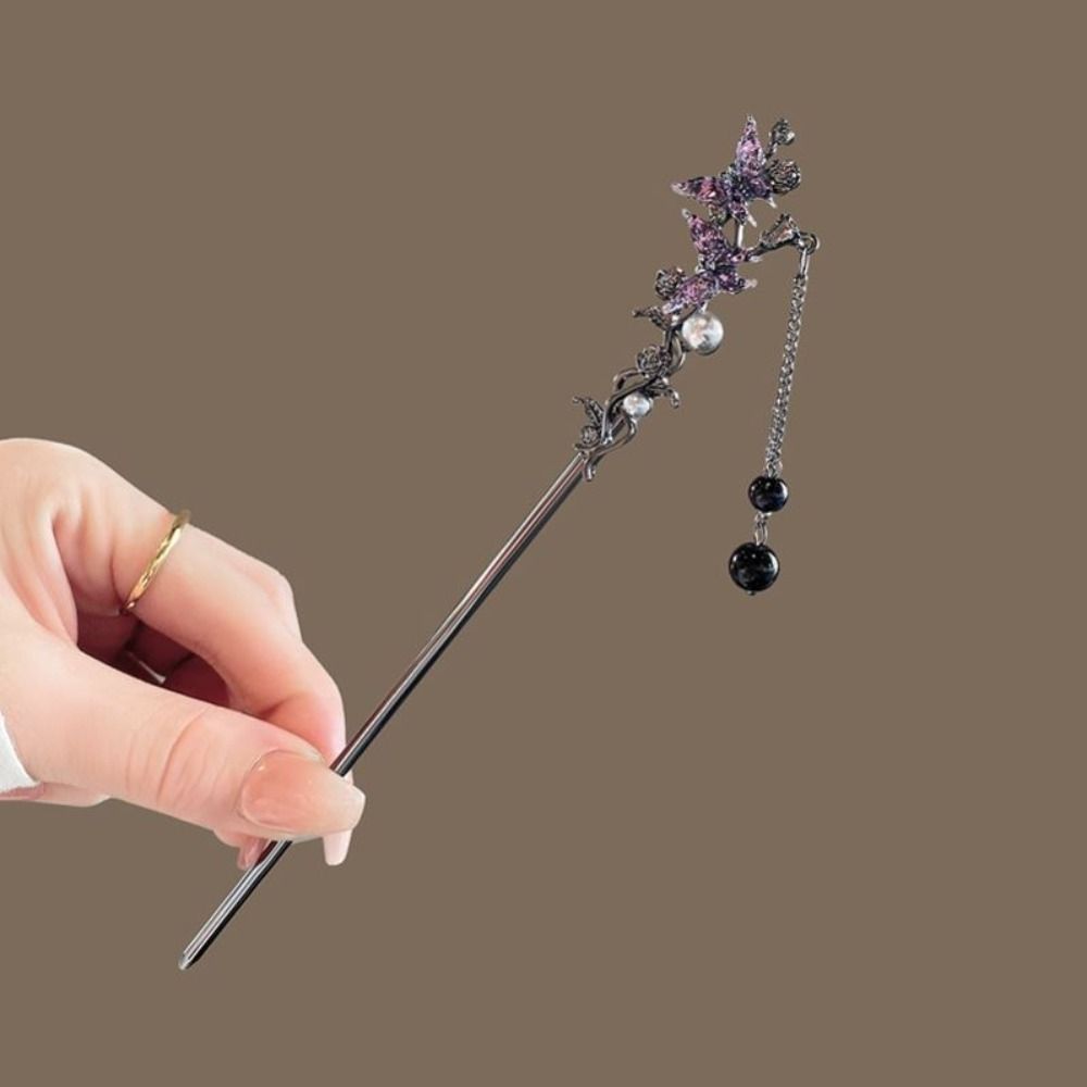 Elegant Hair Sticks Metal Ink Colored Flower Tassel Hair Stick Hot Flower Hairpin  For Women