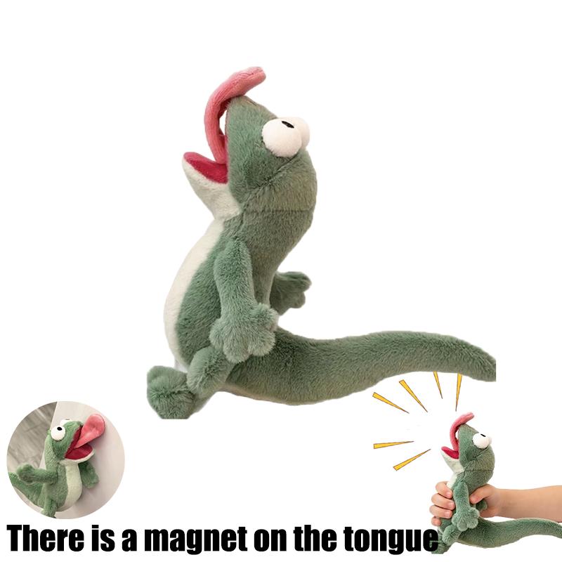 Funny Screaming Lizard Plush pendant with Magnetic Tongue Creative Ugly-Cute Chameleon Squeaky Stress Relief Gift for Friend Kid