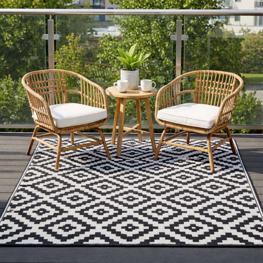 Waterproof Outdoor Terrace Carpet 120X180 Black and White Diamonds [Carpet1]