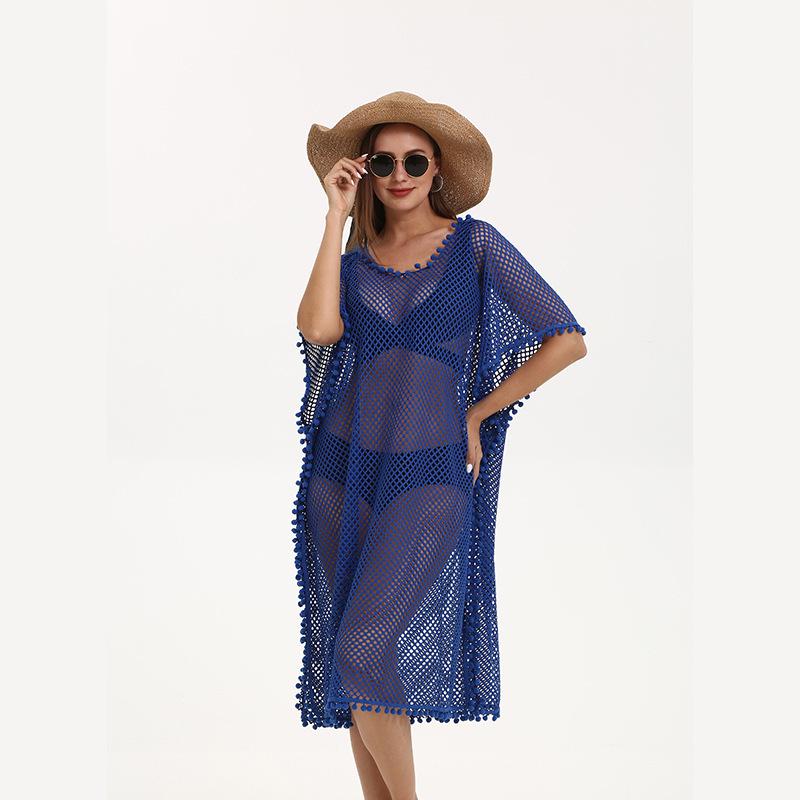 Women's Tassel Cardigan Beach Cover-Up Shawl: Sun Protection Bikini Cover, European & American Style, Hollow Out Design