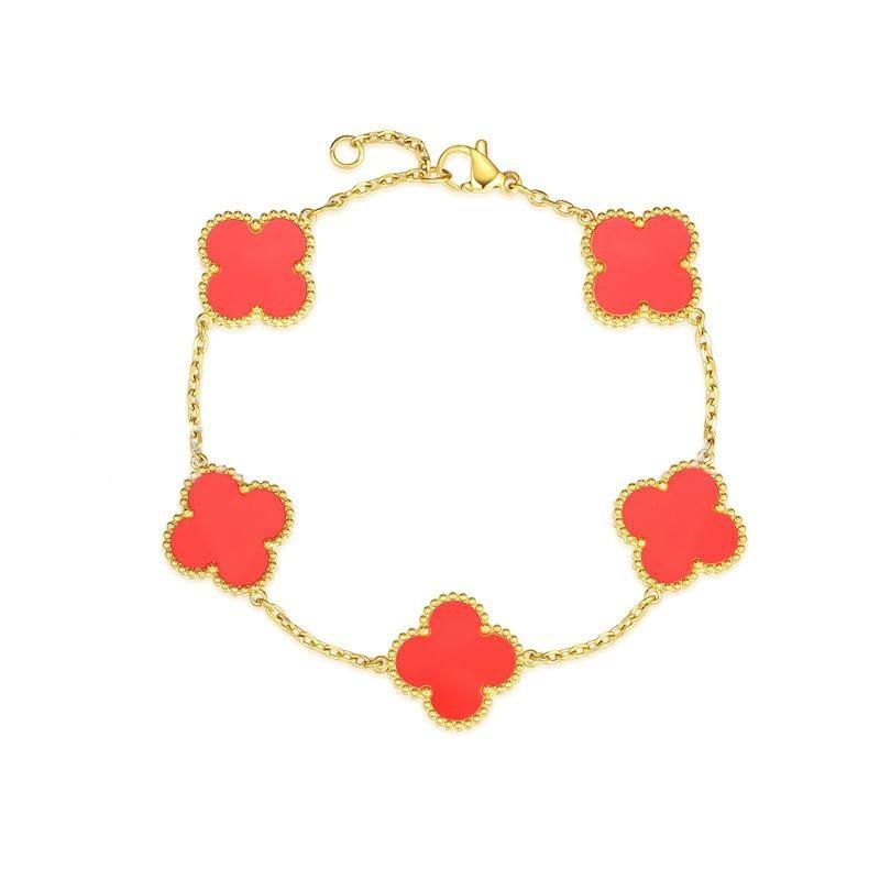 Браслет из 18-каратного золота 'Клевер-четырехлистник', высокая версия 15 мм, двухсторонний перламутр, пятицветный, с сохранением цвета, женский