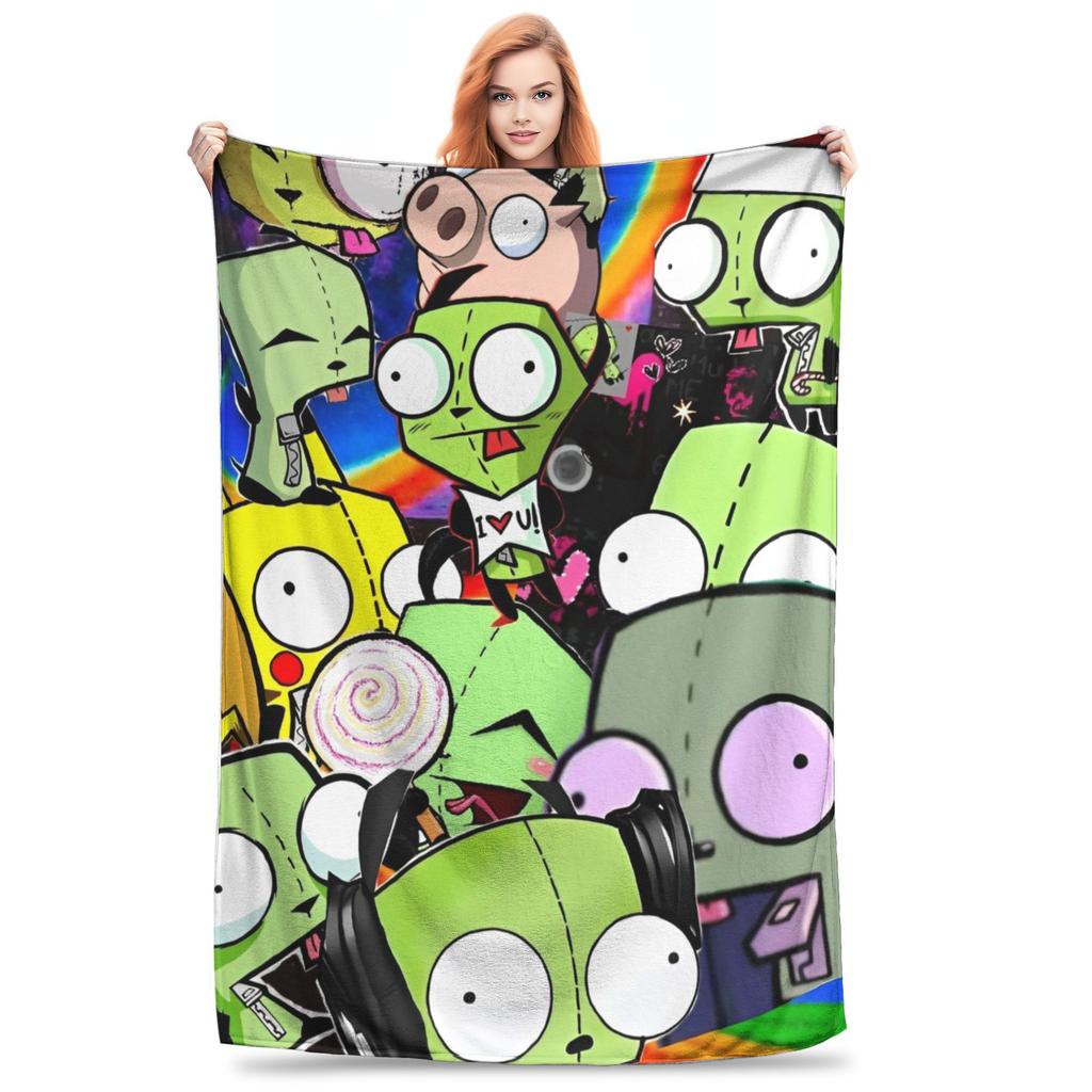 Invader Zim Gir Dib Robot Blankets Flannel Textile Decor Portable Super Soft Throw Blanket for Bed Car Bedspread