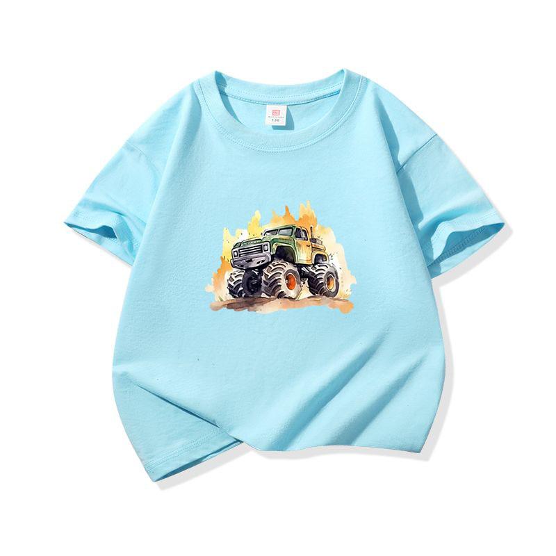 Kids Cotton T Shirt Playful Splash Offroad Car Print Crew Neck Short Sleeve Tee Casual Boys Girls Summer Tops