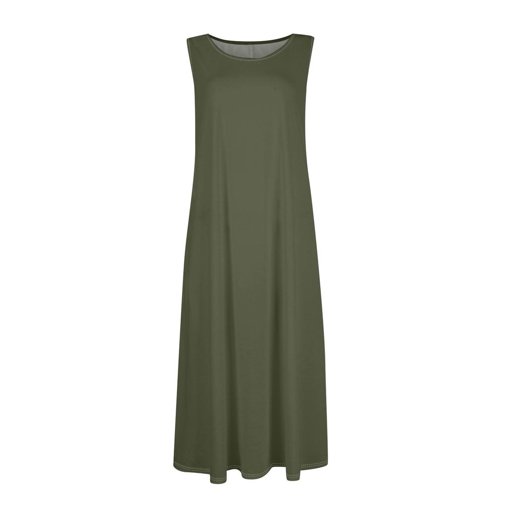 Женское модное летнее однотонное свободное платье без рукавов свободного кроя средней длины