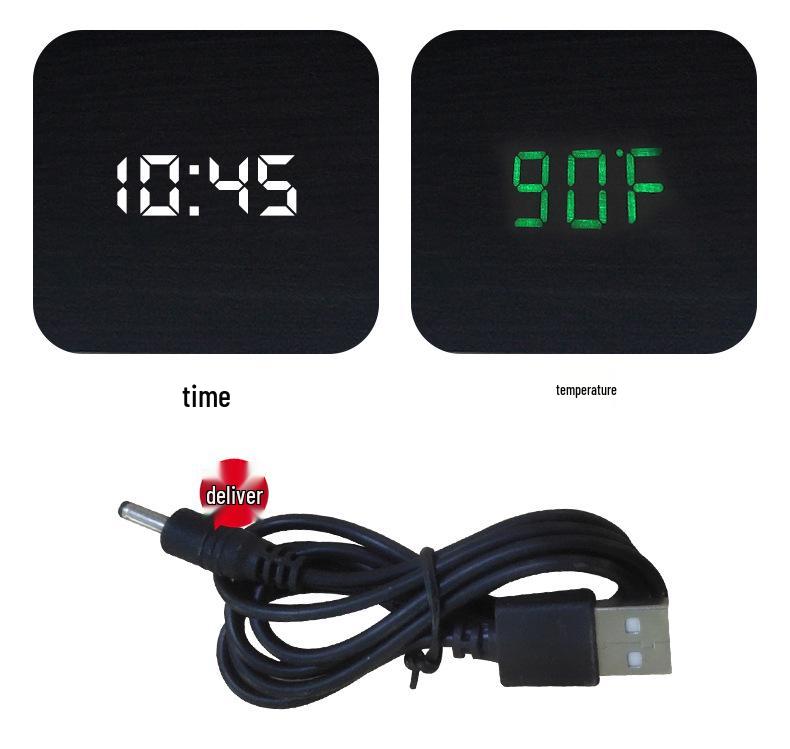 Smart Wooden Digital Alarm Clock with Night Light - Multi-functional Square Wall Clock for Students