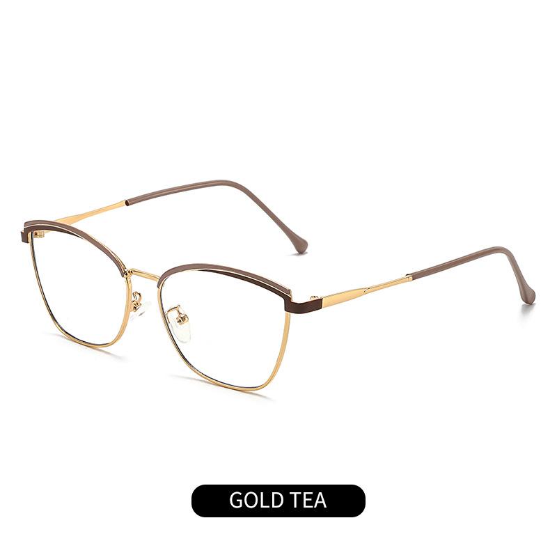 European and American TR cat eye glasses frame women's tide metal spring foot glasses frame fashion color change anti blue light glasses myopia