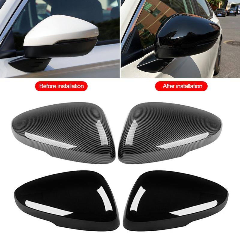 For Honda Civic 11th Gen 2PCS Carbon Fiber Look Add-on ABS Car Side Door Rear View Mirror Cover Cap Sticker Case Shell