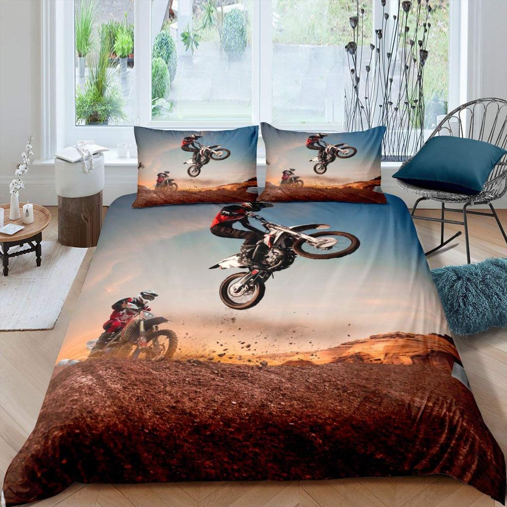 Комплект постельного белья для мотоциклистов, двойной размер, комплект постельного белья для мотокросса, гоночный мотоцикл, байк, экстремальный спорт, полиэстер, пододеяльник