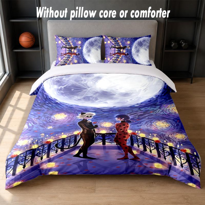 Miraculous Ladybug Design Bed Bedding Set 1 Duvet Cover + 2 Pillowcases Soft Breathable Household Bed Linens