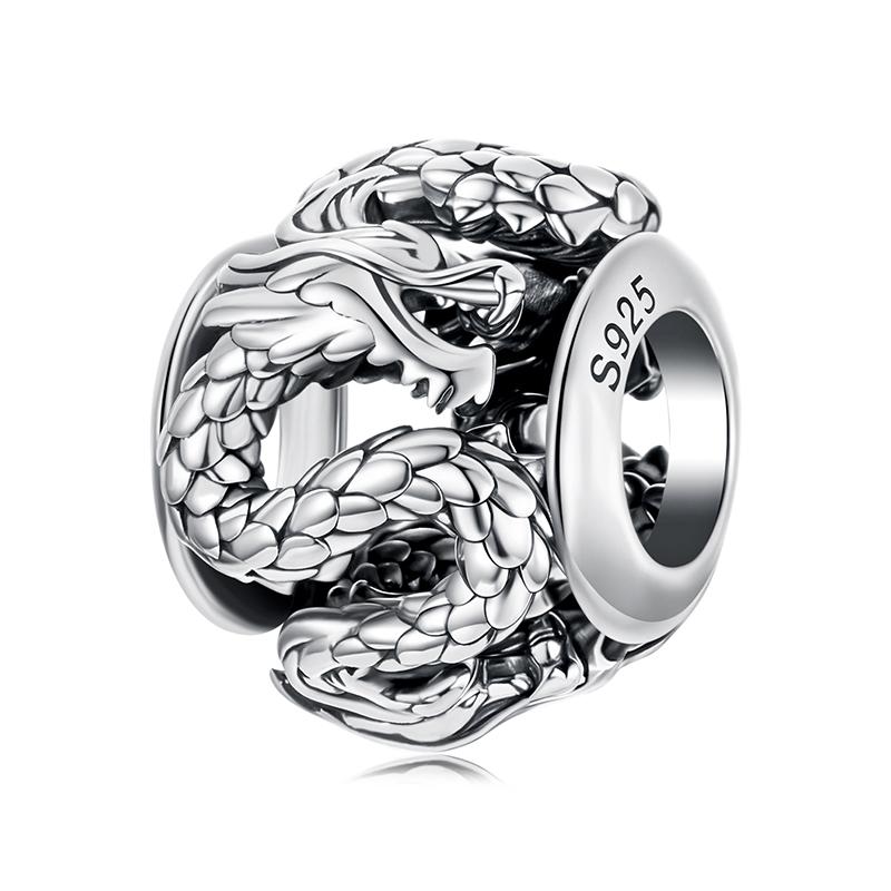 WOSTU 925 Silver Vinatge Dragon Charm Snake Bead Demon Eye Pendant Fit Bracelet Necklace For Women DIY Jewelry