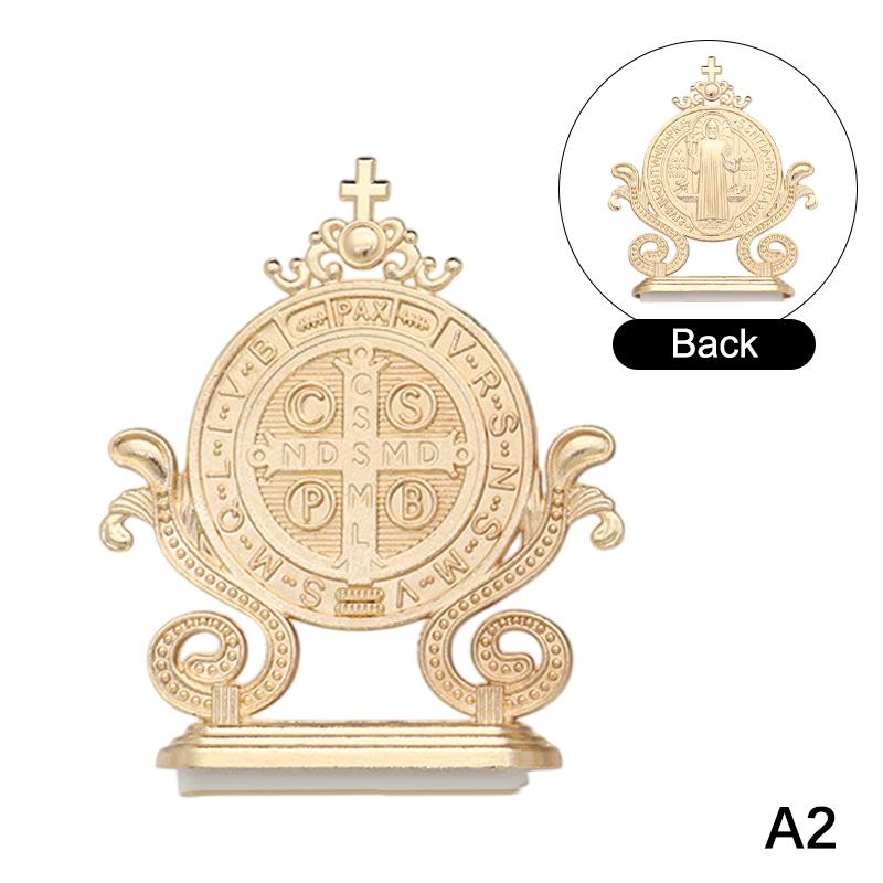 Cross Craft Ornament Enamel Metal Saint Benedict Statue Car Home Office Table Decoration Religious Blessing Decor