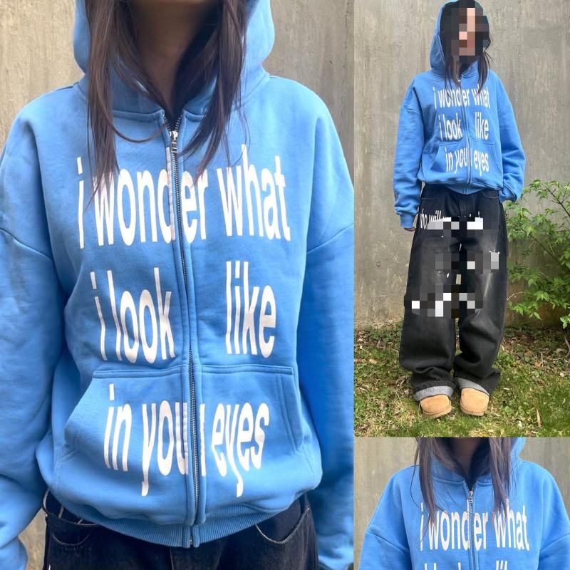 Европейская и американская толстовка Y2K с персонализированной надписью и принтом, на молнии, с длинным рукавом