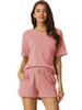 Cheibear Solid Color Lounge Nightwear Short Sleeves with Pullover Jogger Summer Light Size M Women's Set, Shorts, Set, Tracksuit, Pink,