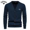 Callaway 2025 Осень/Зима Новый Вышитый Свитер Мужской Кардиган Свитер Высокого Качества Деловой Однотонный Трикотажный Свитер