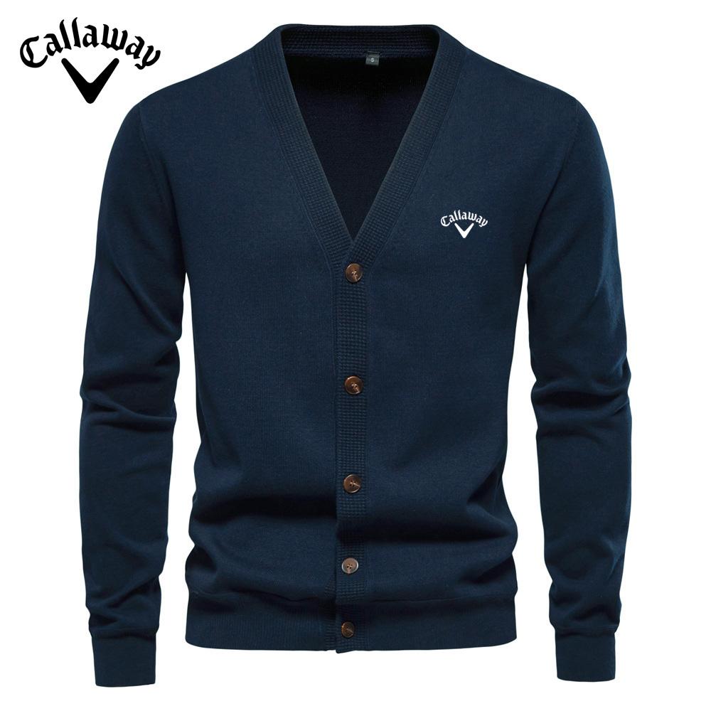 Callaway 2025 Осень/Зима Новый Вышитый Свитер Мужской Кардиган Свитер Высокого Качества Деловой Однотонный Трикотажный Свитер