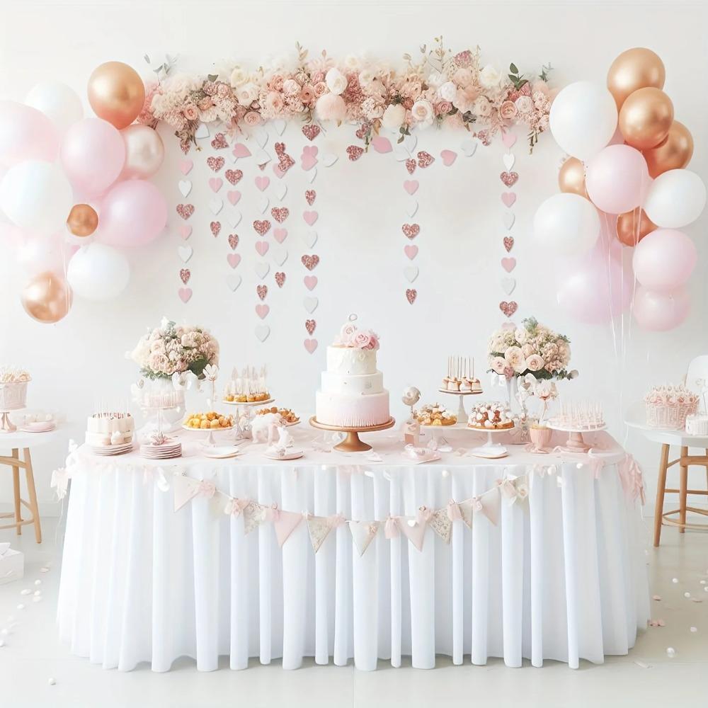 1pc Rose-Golden Pink White Party Decorations - Paper Heart Streamers Garland Galentines Valentines Day Decorations
