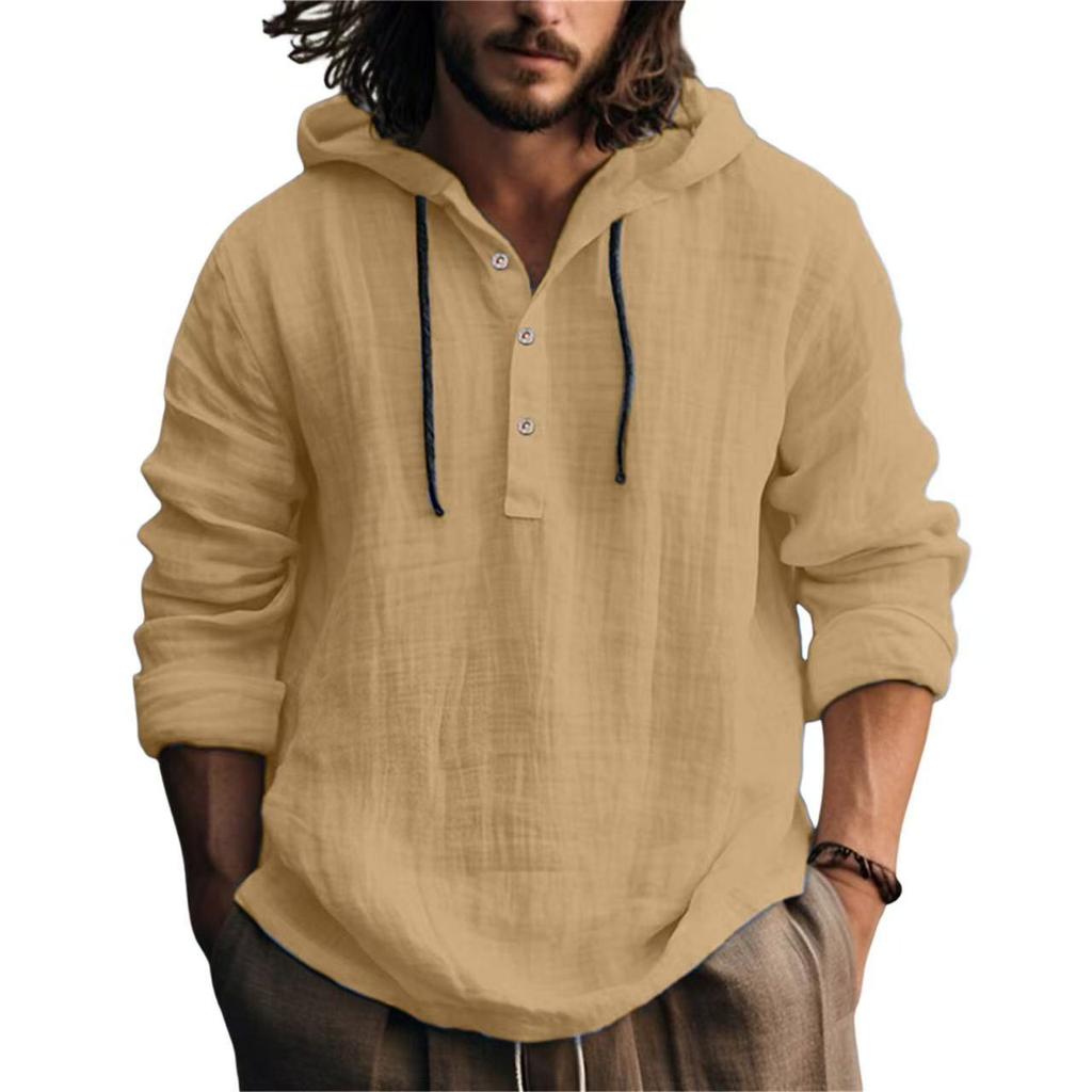 Cotton and Linen Shirt Hooded Sweatshirt Long Sleeved Hooded Casual Daily Clothing for Spring and Summer