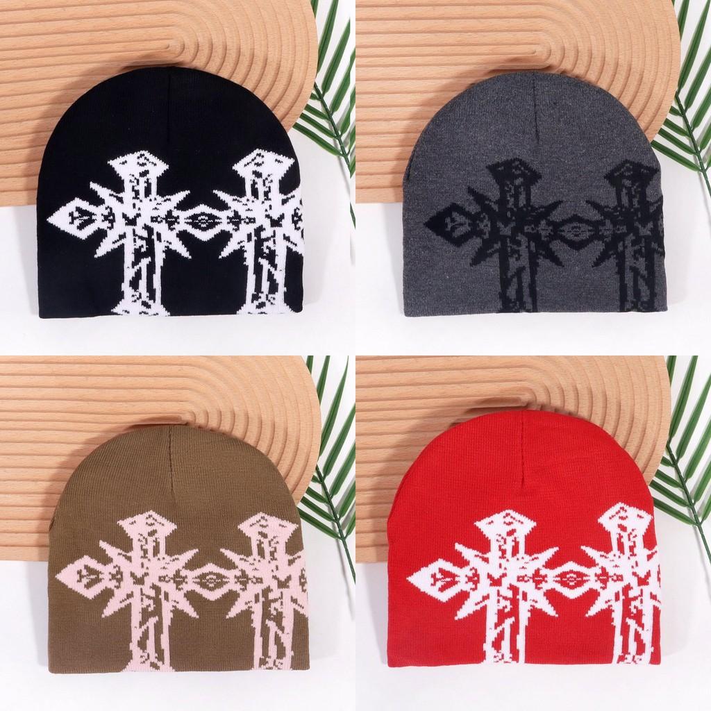 Double Pattern Cross Knitted Cap With Breathable Warm Hat Unisex Fashion Gift