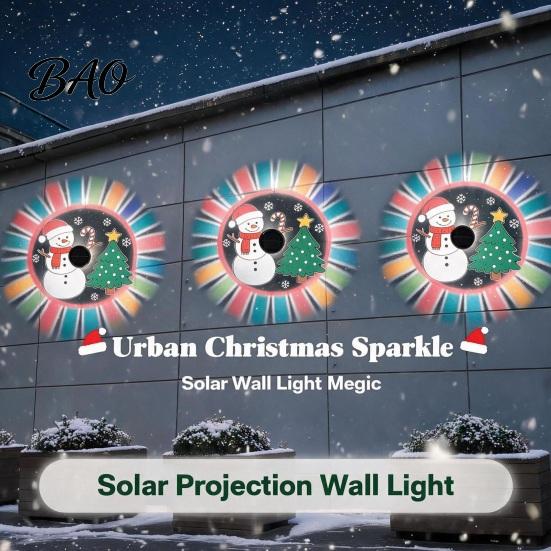 Christmas Tree Projection Lights Outdoor Solar Fence Light, Waterproof Cute Snowman Xmas Decorative Hollow Metal Lamps Projector Wall Light for Garden