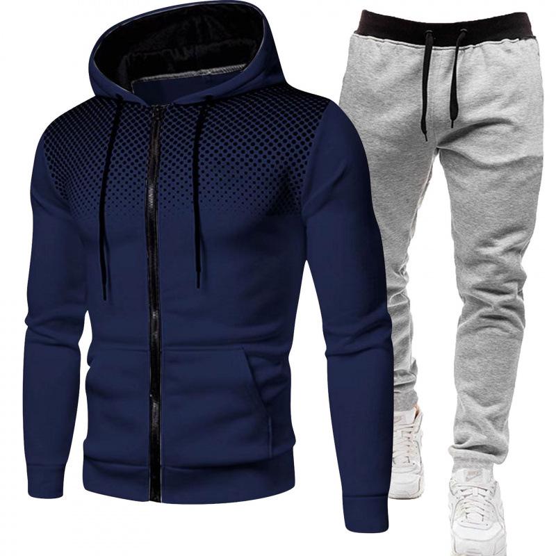 Men's Trendy Polka Dot Sports Hoodie and Sweatpants Set for Spring/Autumn