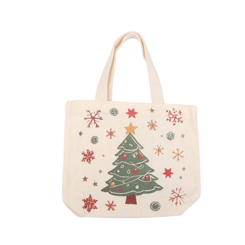 Christmas Gift Bags Cartoon Santa Claus Elk Christmas Tree Tote Canvas Bag Large Capacity Holiday Shopping Bag Happy New Year