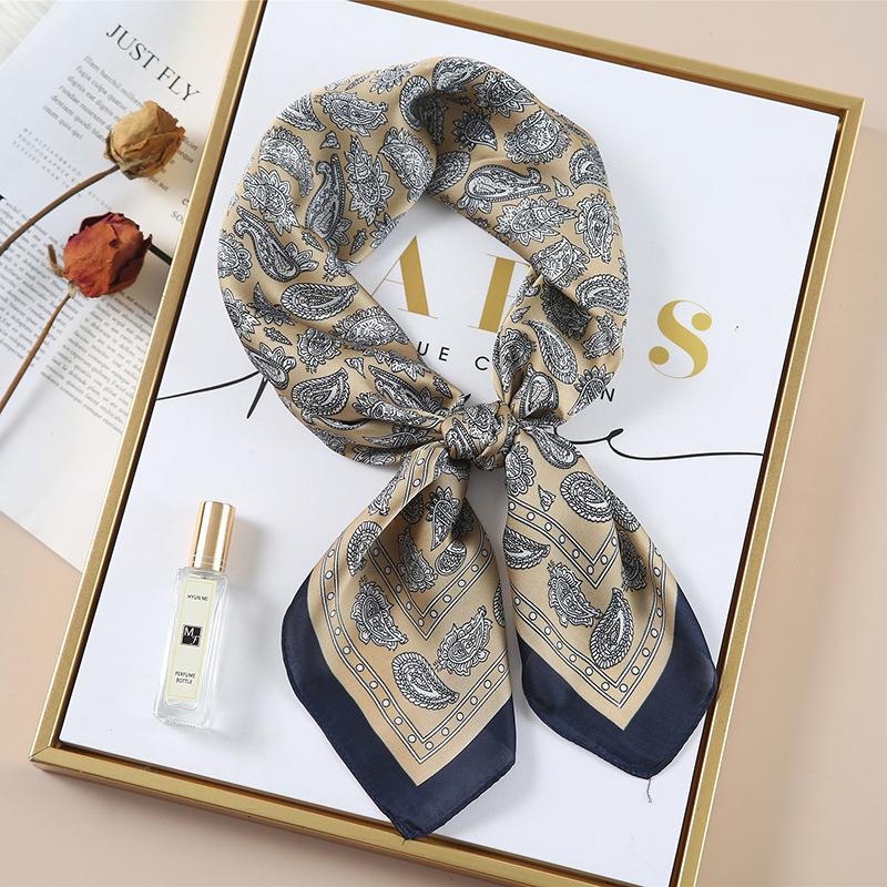Luxury Spring New Imitated Silk Scarf Women Fashion 70cm Print Square Scarf Soft Satin Headband Shawl Wrap Hijab Foulard Ribbon