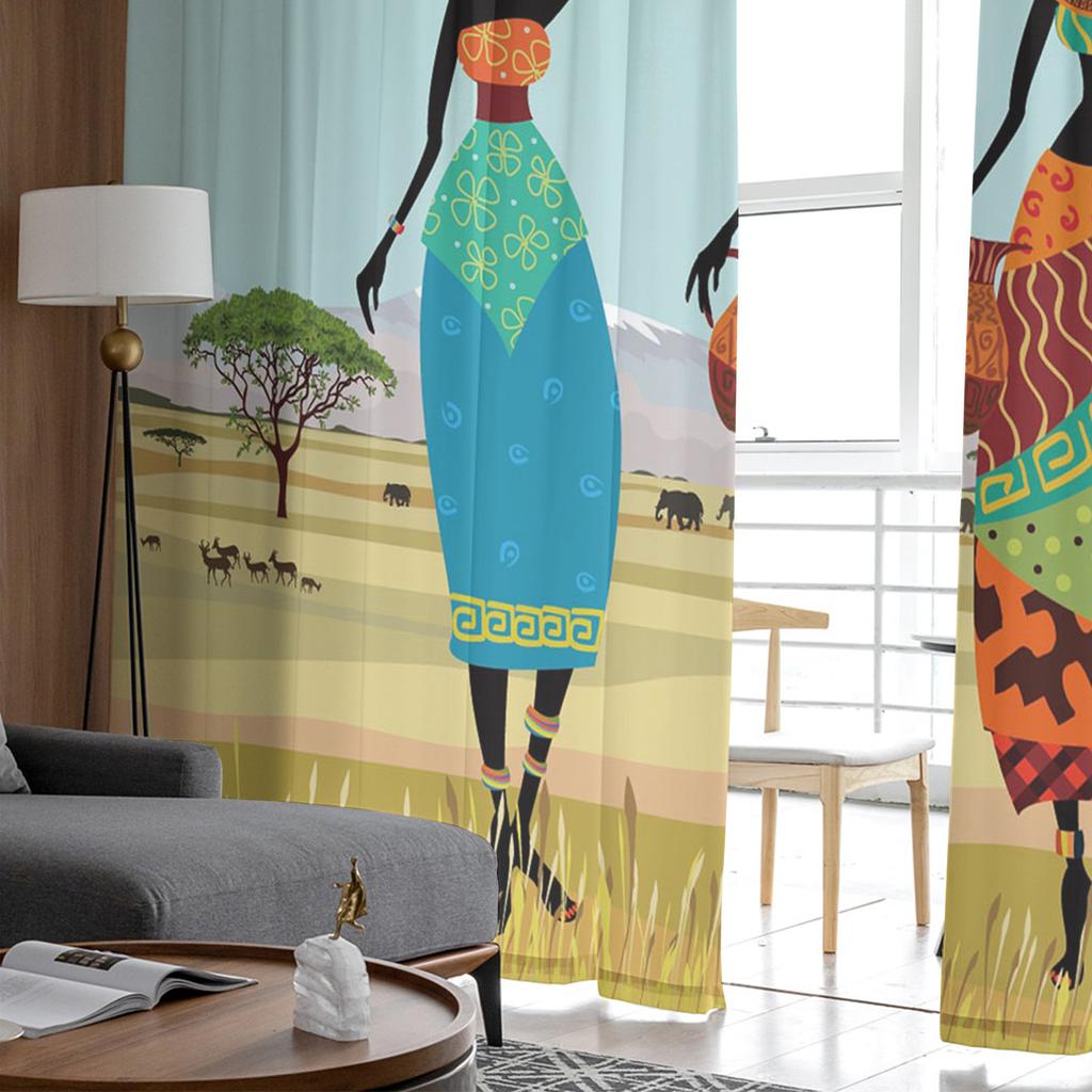 Африканские женщины простые жираф слон тюль занавеска для гостиной спальни современные прозрачные шторы декоративное оформление окна