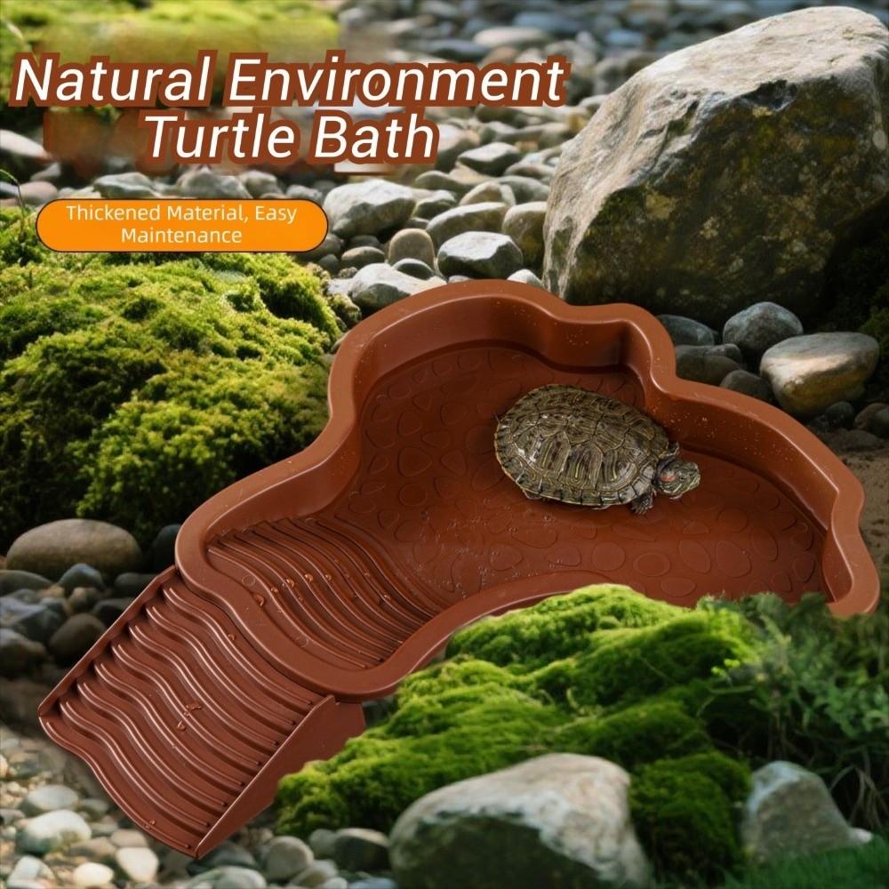 Plastic Turtle Soaking Tub with Ramp Reptiles Water Dish Turtle Water Pool  All Seasons