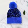 Женская вязаная шапка с плюшевым помпоном, украшенная блестящими пайетками, шапка без полей, зимняя теплая пушистая панама, головной убор