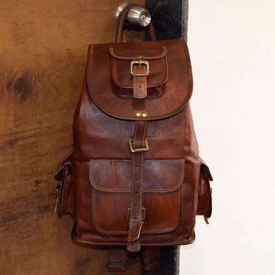 Bag Goat Leather Backpack Rucksack Laptop Vintage Brown Travel Men