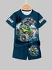 3D Monster Truck Print Casual Short Sleeve T-Shirt and Shorts Fashion Set for Summer Play Casual Shorts Boys and Girls Set