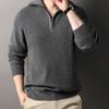 Men Fall Winter Sweater Lapel Loose Half Zipper Long Sleeves Mid Length Solid