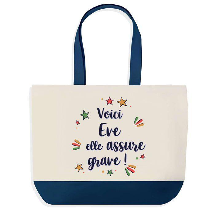 Tote bag - PLANETEE - Eve elle assure grave - fond bleu - coton 40×45 cm - Fabriqué en France