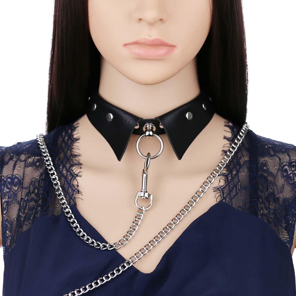 Exotic Accessories Of Bdsm Slave Bondage Leather Collar With Leash Ring Steel Chain Sex Toys To Lover Roleplay Posture Spreader