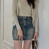 Классическая универсальная молодежная юбка большого размера с разрезом на кармане, с высокой талией, А-силуэта, в стиле ретро, женская летняя модная джинсовая короткая юбка