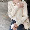 Women's Fashion Casual Fall Winter Solid Color Print Long Sleeve V-Neck Sweaters