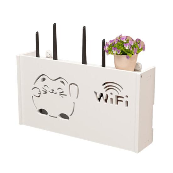 WiFi Router Storage Box Wall Mount Wooden Router Shelf Organizer Power Strip Cable Management Hider Rack for Modem Cable Router Cover