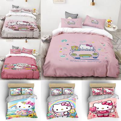 Sanrio Hello Kitty Постельные комплекты Милый пододеяльник Покрывало Пододеяльник Наволочка Набор из 2-3 предметов Украшение комнаты