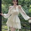 Women's Summer Off Shoulder Sweet Dress Elegant Long Sleeve Ruffles Party Dresses