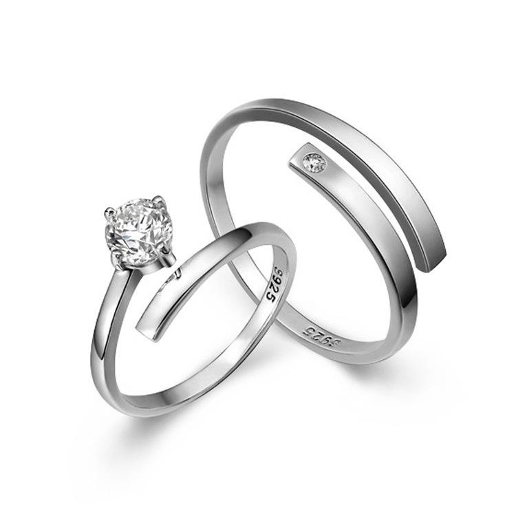Tonglin S925 Sterling Silver Adjustable Couple Rings - Personalized Wedding Bands for Men & Women.